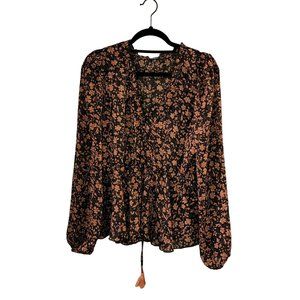 Lulu's Black and Pink Floral Blouse